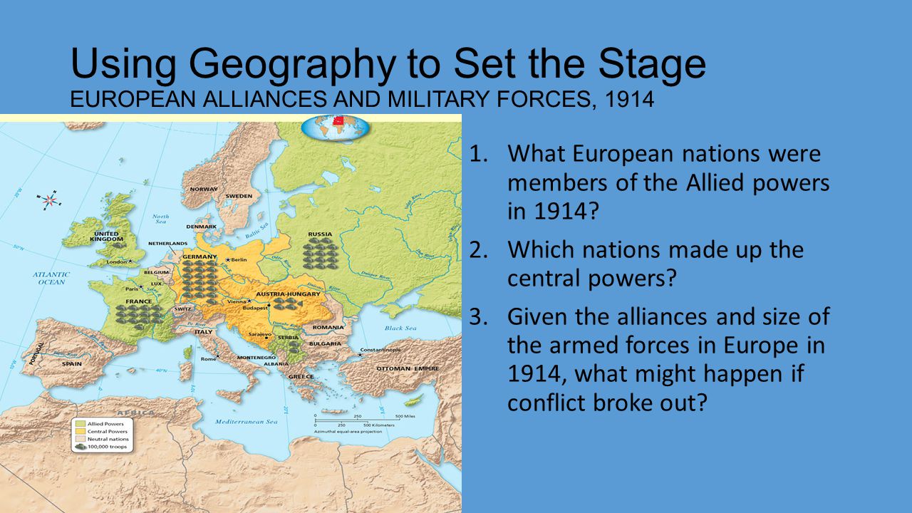 Using Geography to Set the Stage EUROPEAN ALLIANCES AND MILITARY FORCES, 1914