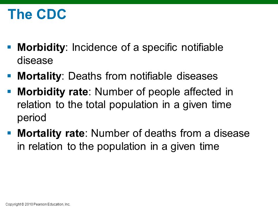 The CDC Morbidity: Incidence of a specific notifiable disease
