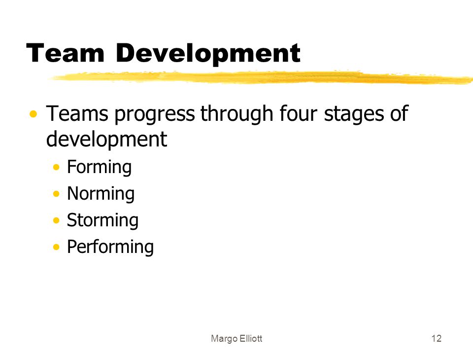 Team Development Teams progress through four stages of development