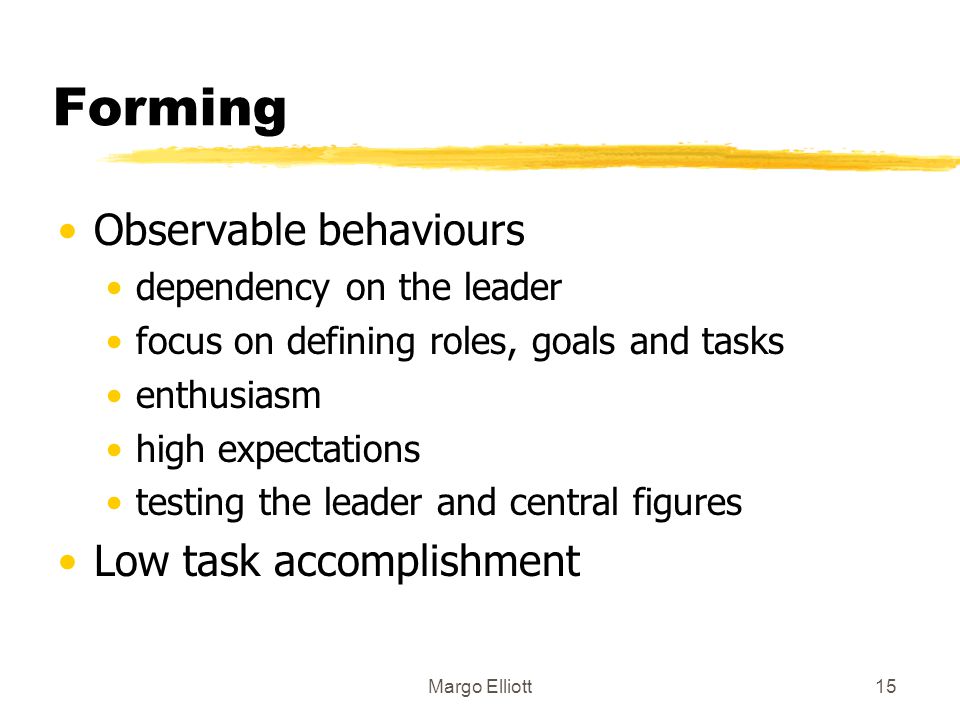 Forming Observable behaviours Low task accomplishment