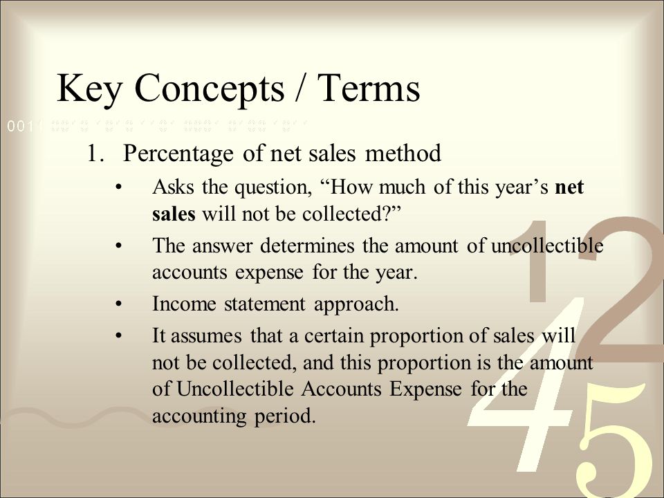 Key Concepts / Terms Percentage of net sales method