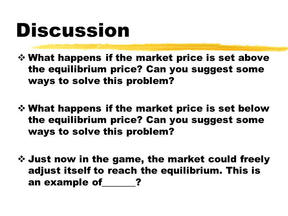 Discussion What happens if the market price is set above the equilibrium price Can you suggest some ways to solve this problem