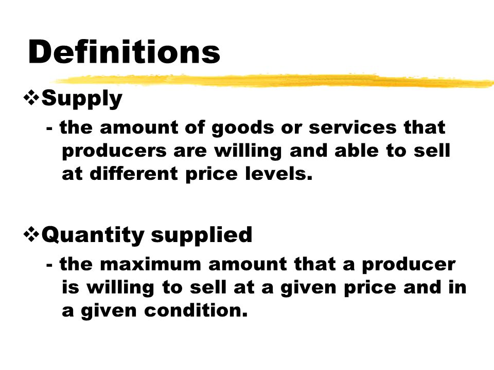 Definitions Supply Quantity supplied