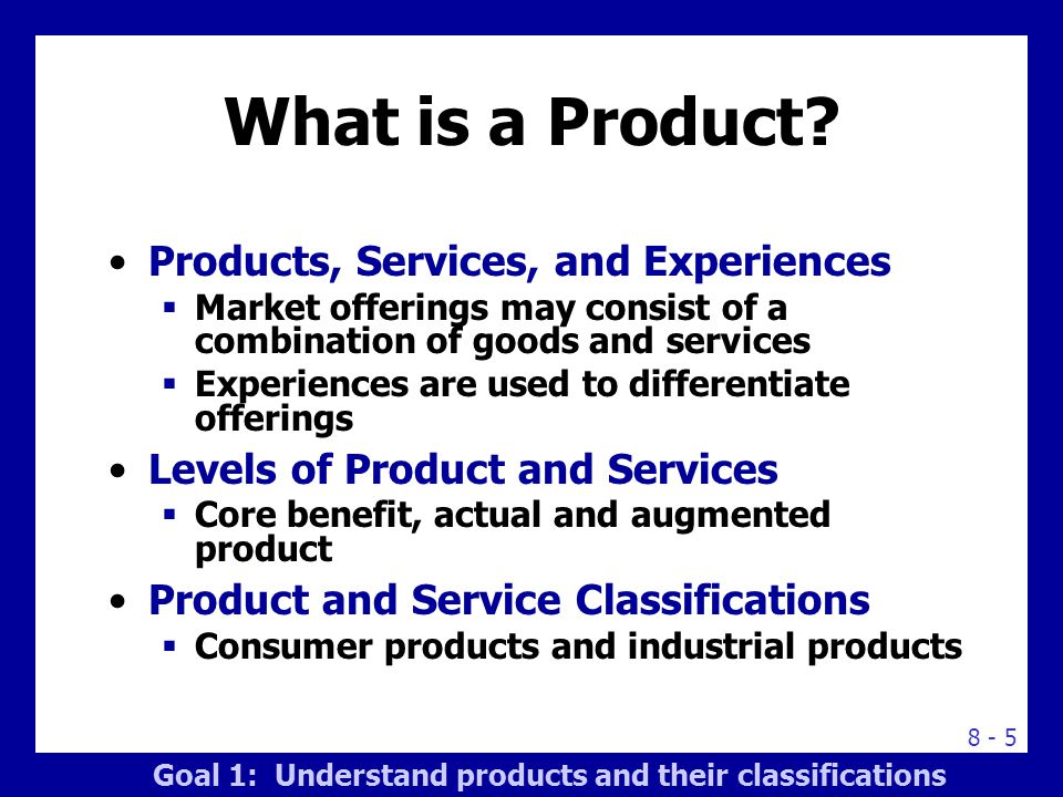 What is a Product Goal 1: Understand products and their classifications