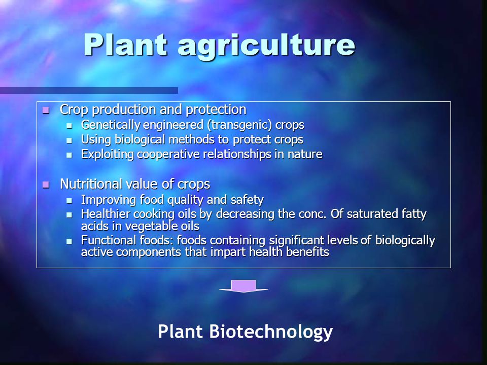 Plant agriculture Plant Biotechnology Crop production and protection