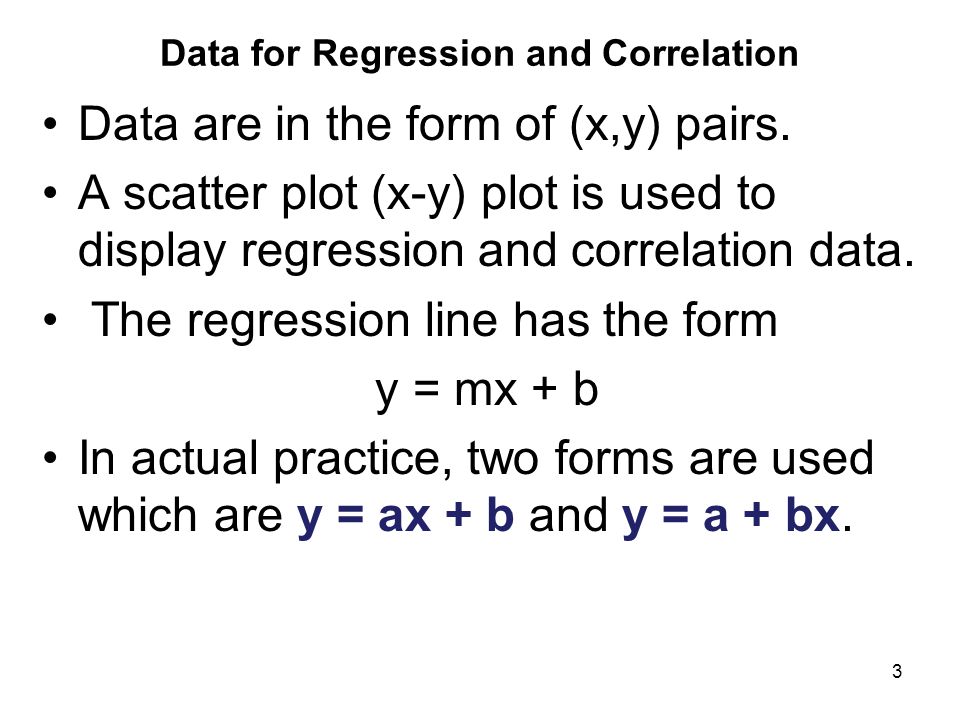 Data for Regression and Correlation
