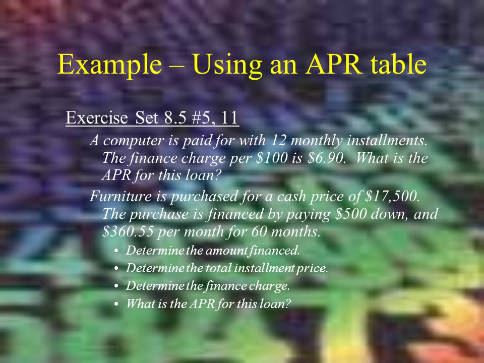 Example – Using an APR table