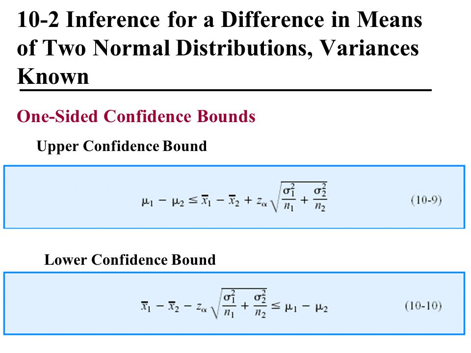 10-2 Inference for a Difference in Means of Two Normal Distributions, Variances Known