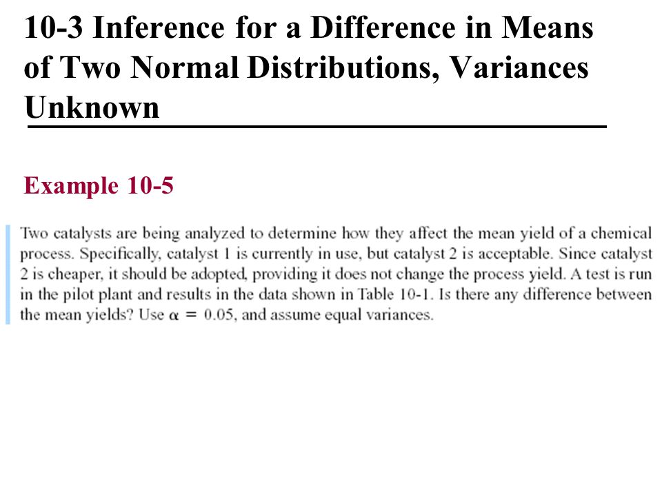 10-3 Inference for a Difference in Means of Two Normal Distributions, Variances Unknown