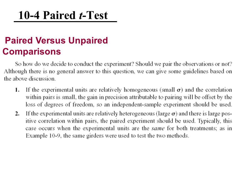 10-4 Paired t-Test Paired Versus Unpaired Comparisons