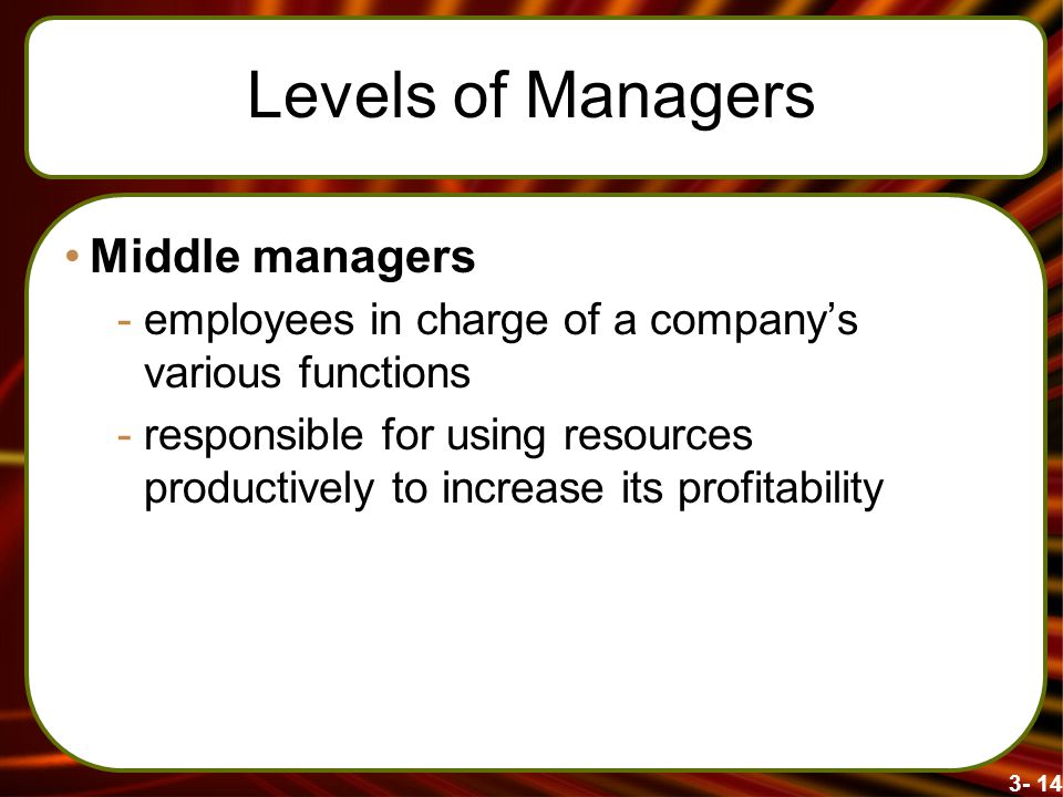 Levels of Managers Middle managers
