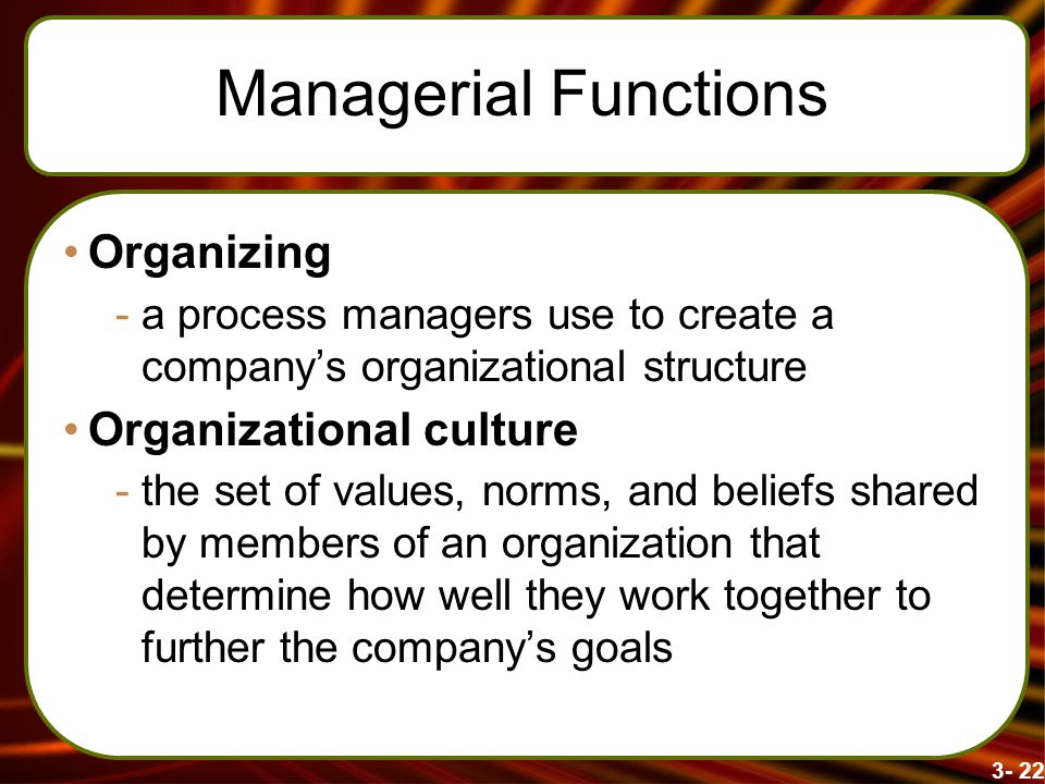 Managerial Functions Organizing Organizational culture