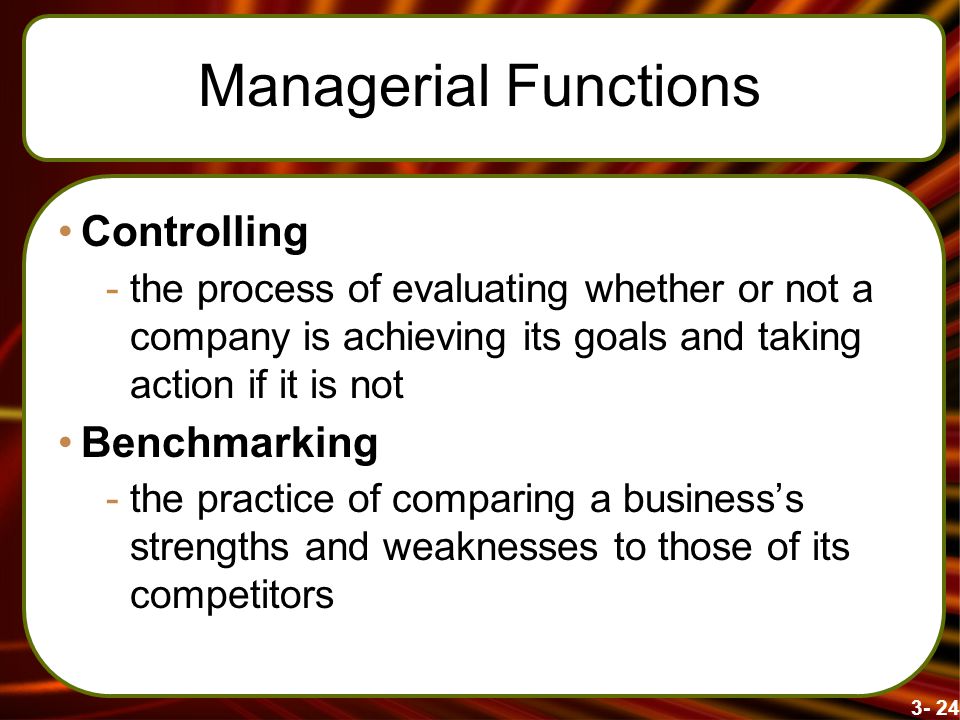 Managerial Functions Controlling Benchmarking