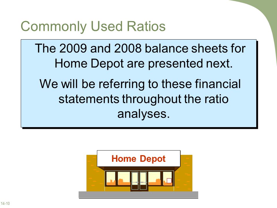 The 2009 and 2008 balance sheets for Home Depot are presented next.