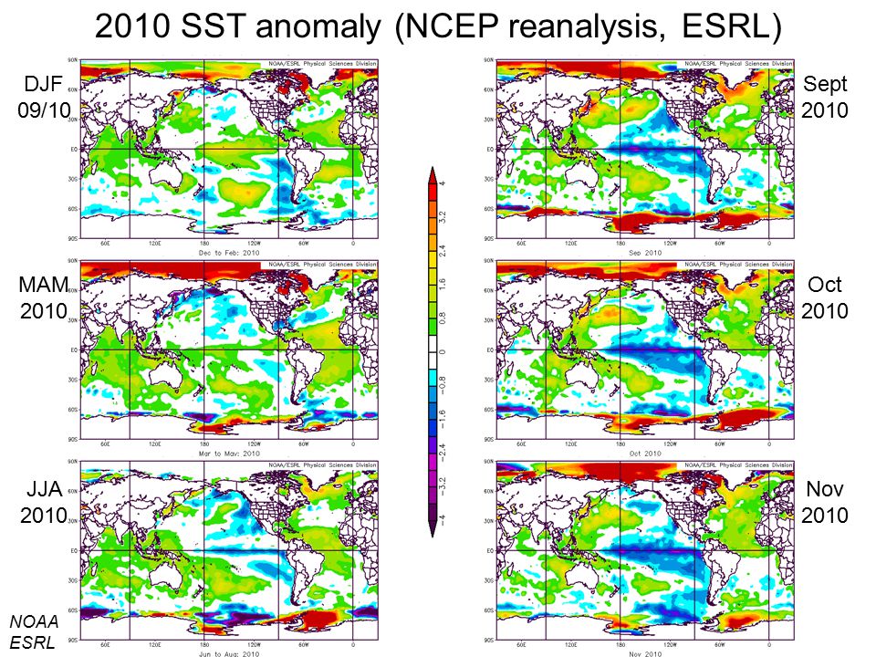 2010 SST anomaly (NCEP reanalysis, ESRL)