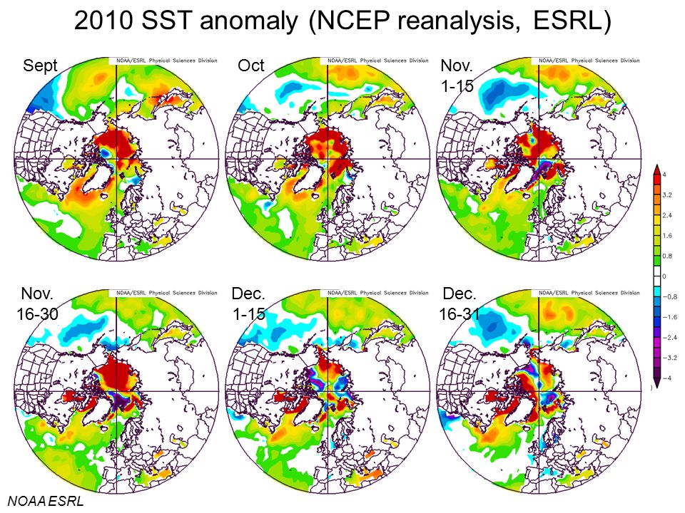 2010 SST anomaly (NCEP reanalysis, ESRL)