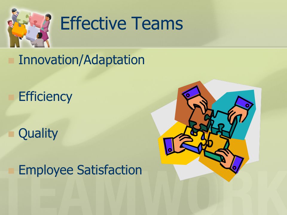 Effective Teams Innovation/Adaptation Efficiency Quality