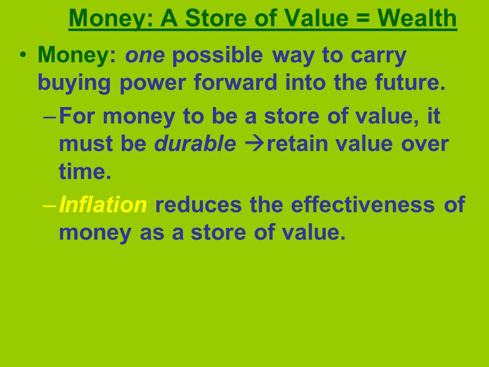 Money: A Store of Value = Wealth