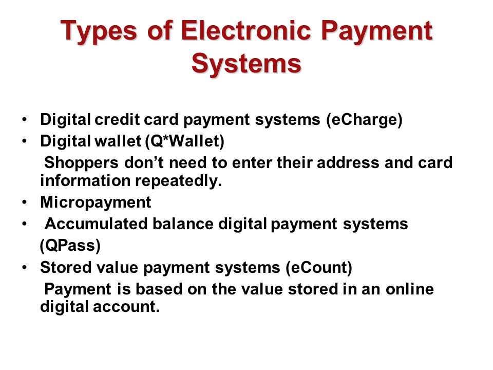 Types of Electronic Payment Systems