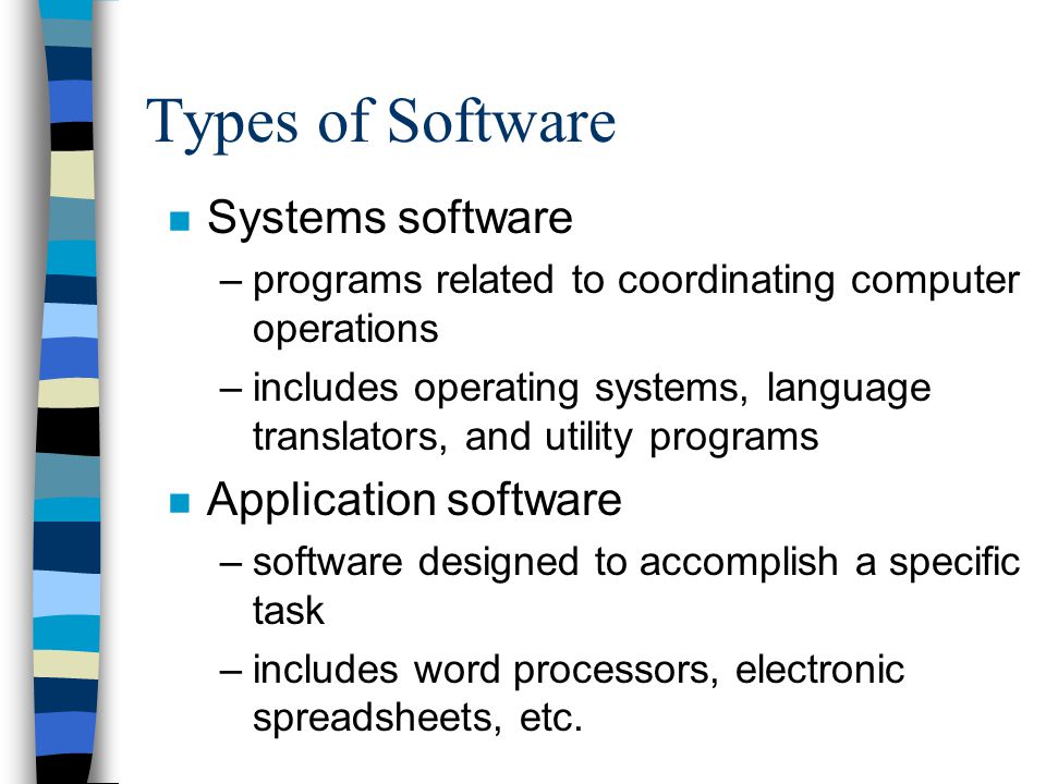 Types of Software Systems software Application software