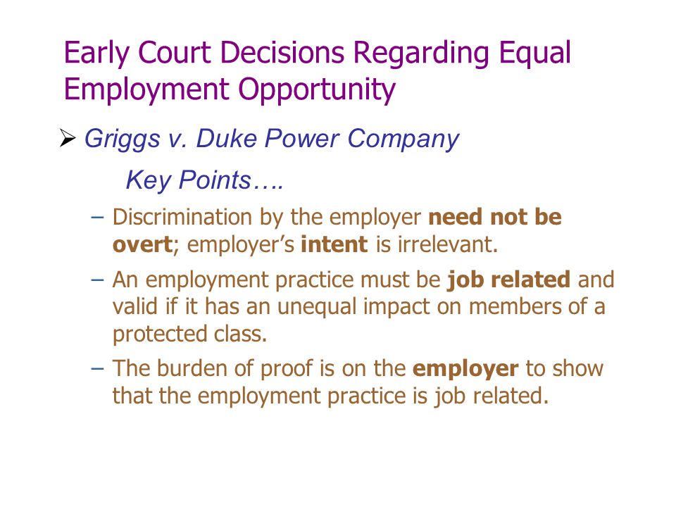 Early Court Decisions Regarding Equal Employment Opportunity