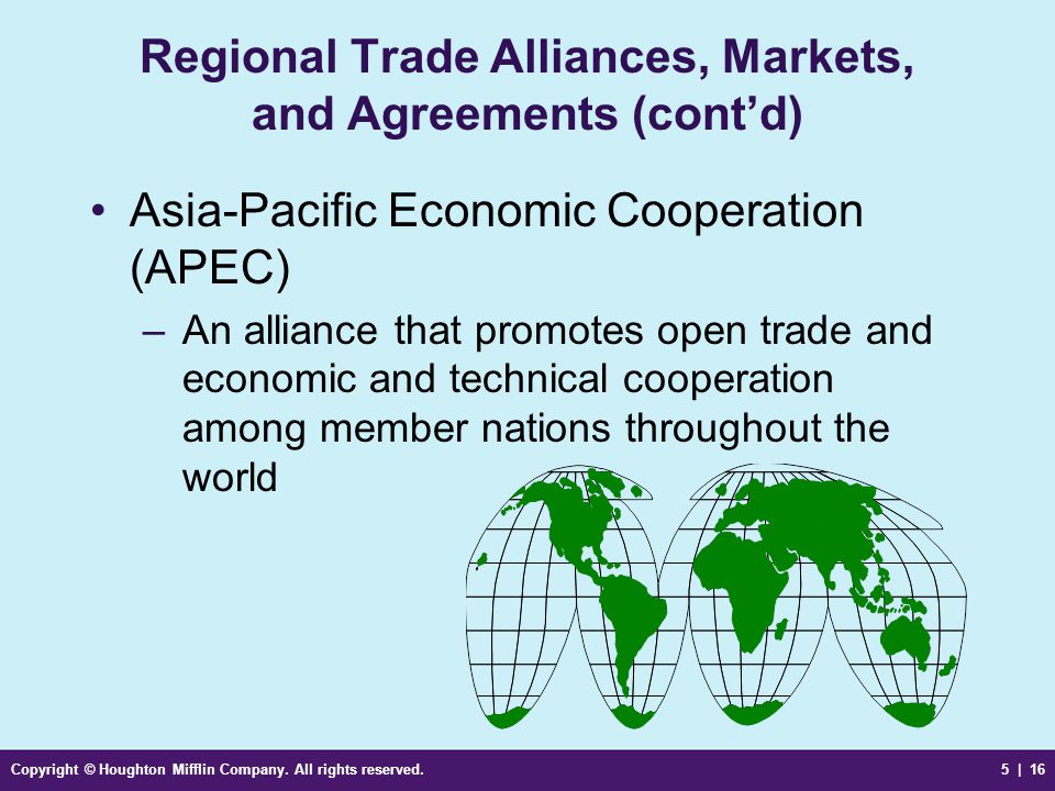 Regional Trade Alliances, Markets, and Agreements (cont’d)
