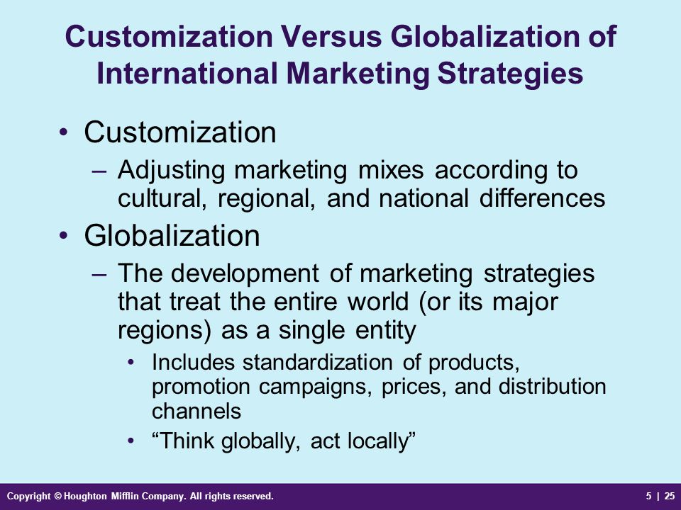 Customization Versus Globalization of International Marketing Strategies
