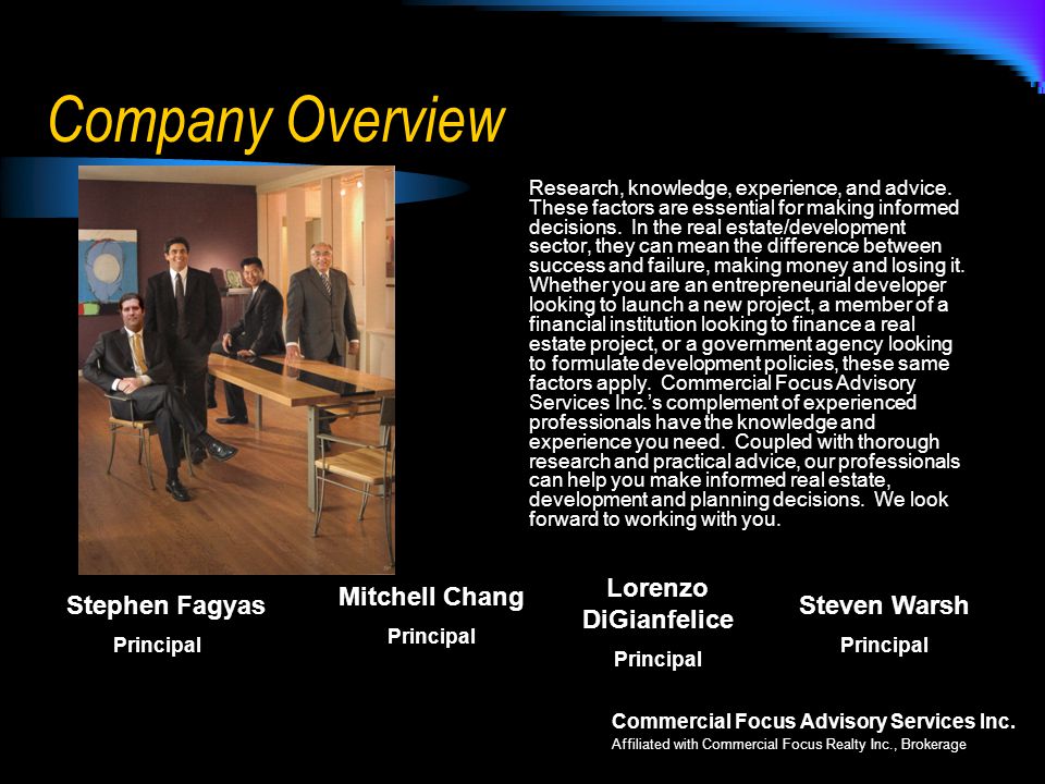 Company Overview Lorenzo DiGianfelice Mitchell Chang Stephen Fagyas