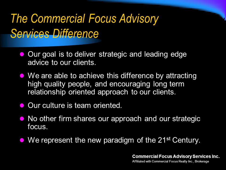The Commercial Focus Advisory Services Difference
