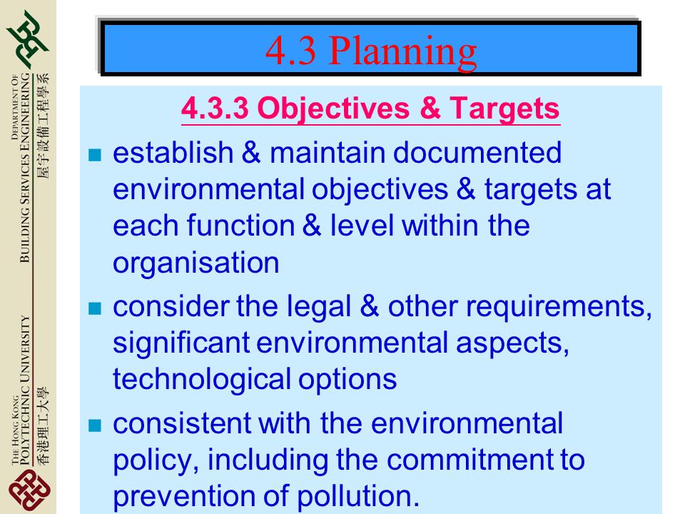 4.3 Planning Objectives & Targets