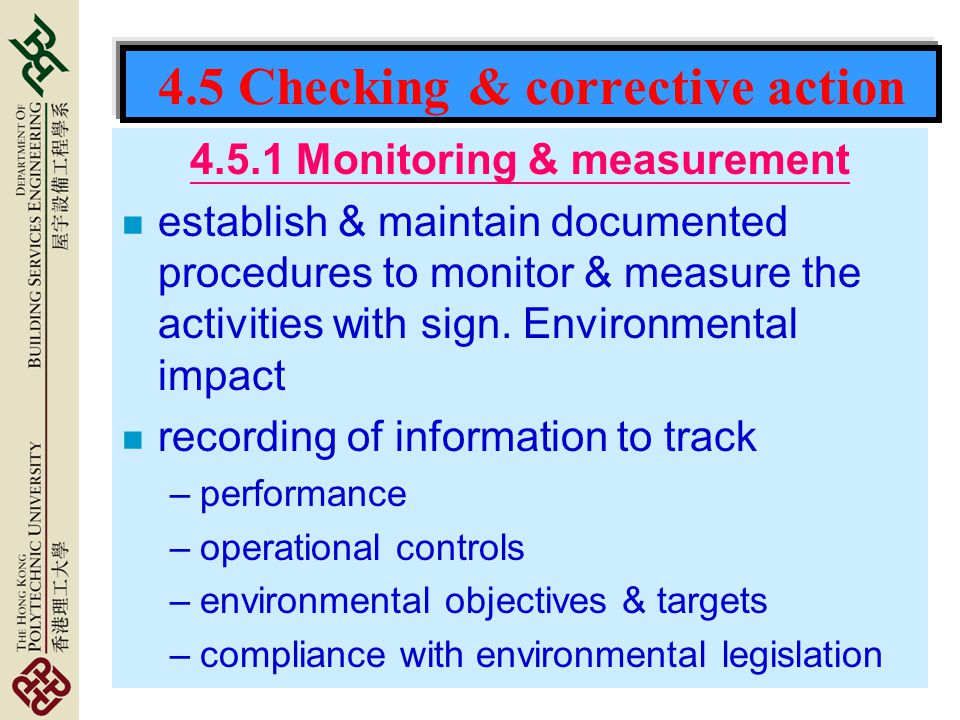 4.5 Checking & corrective action