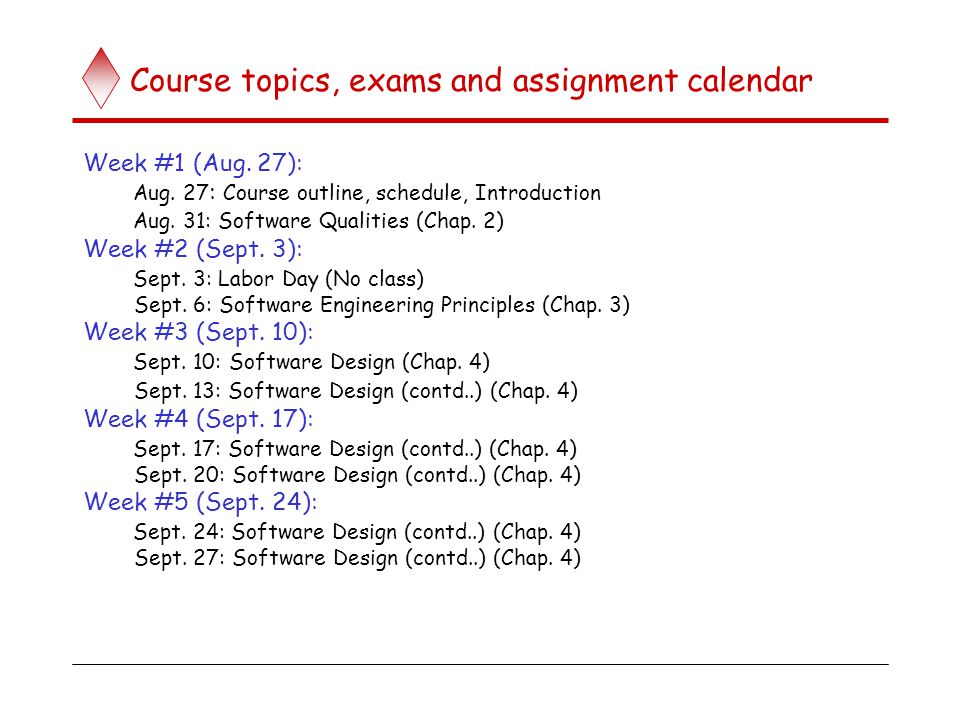 Course topics calendar