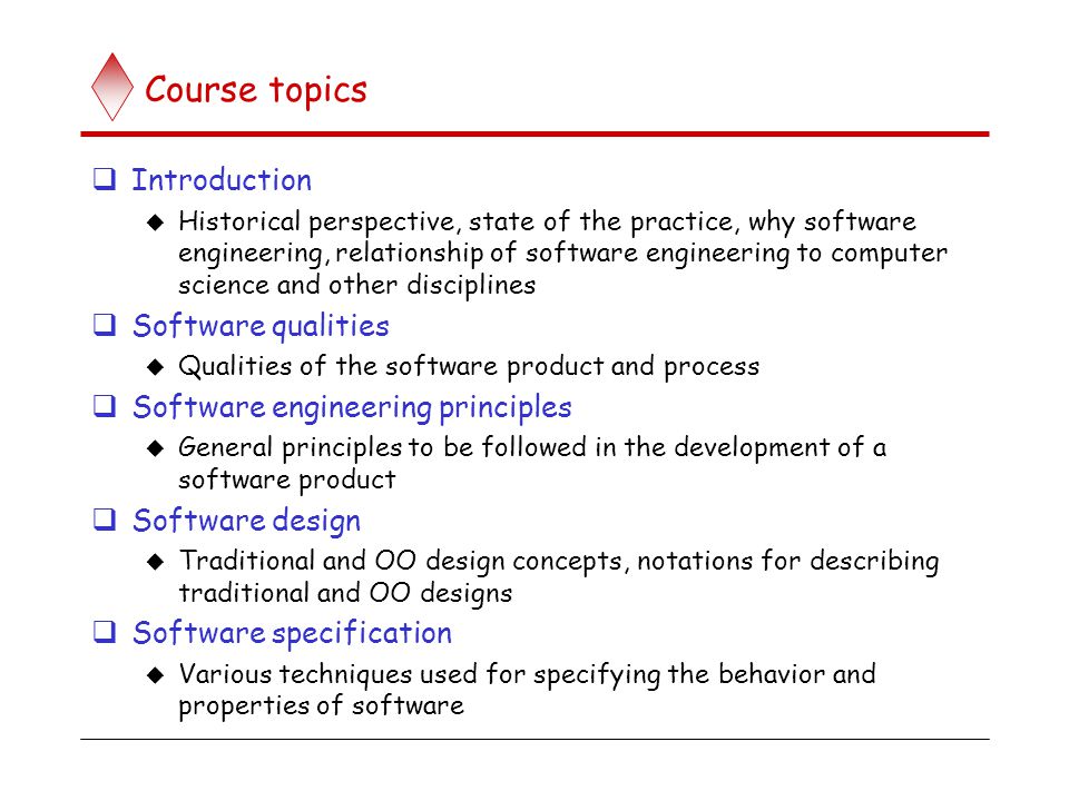 Course topics (contd..) Software verification