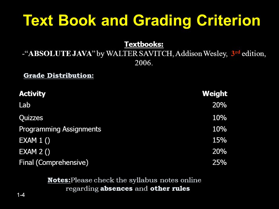 Text Book and Grading Criterion