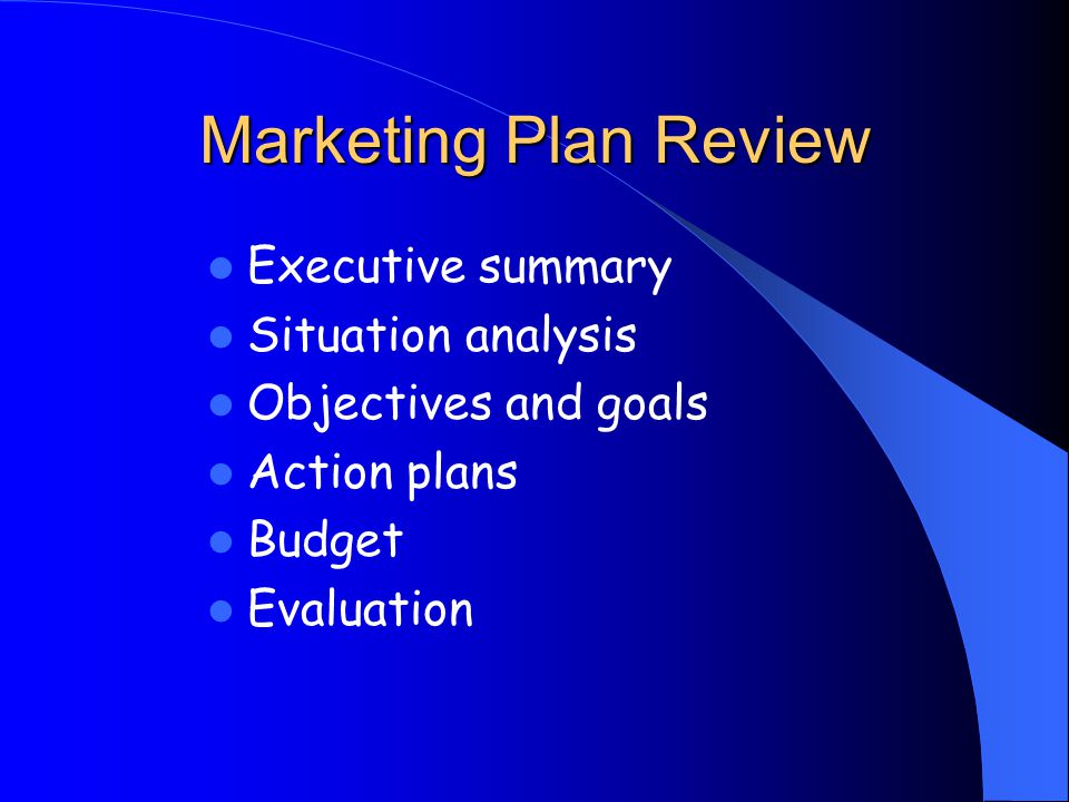 Marketing Plan Review Executive summary Situation analysis