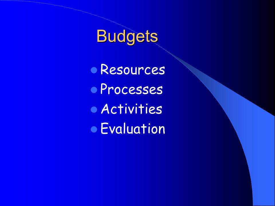 Budgets Resources Processes Activities Evaluation