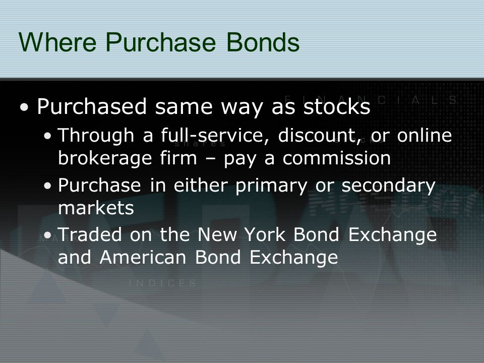 Where Purchase Bonds Purchased same way as stocks