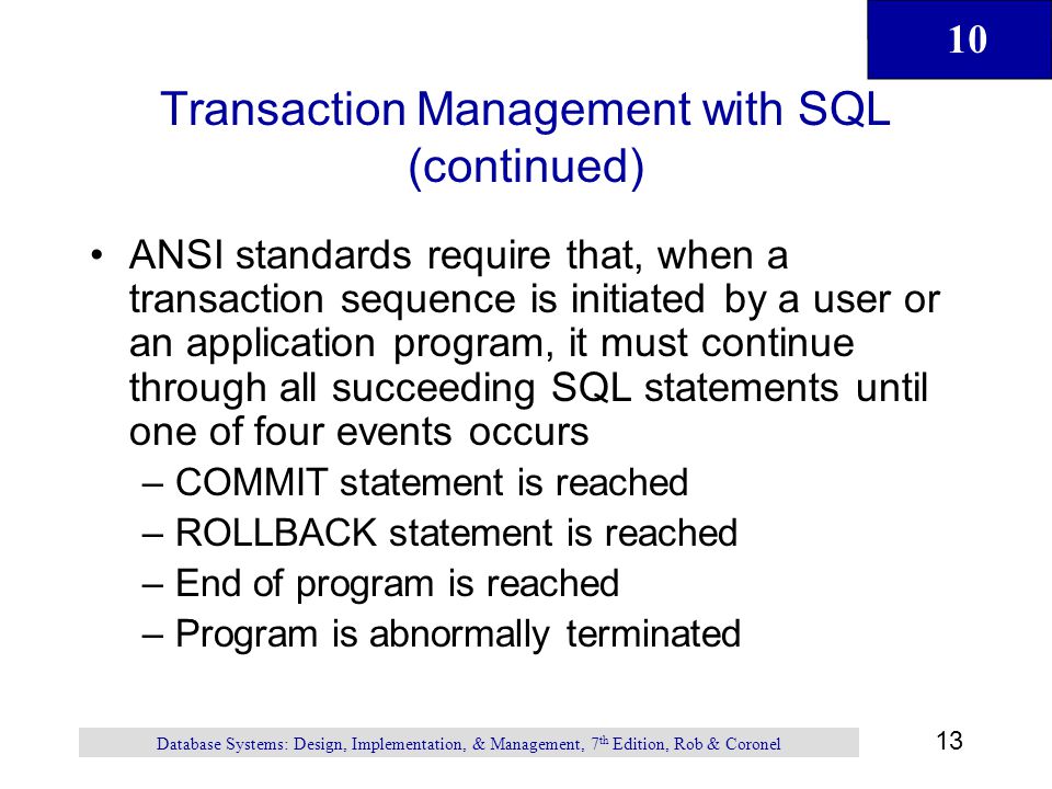 Transaction Management with SQL (continued)
