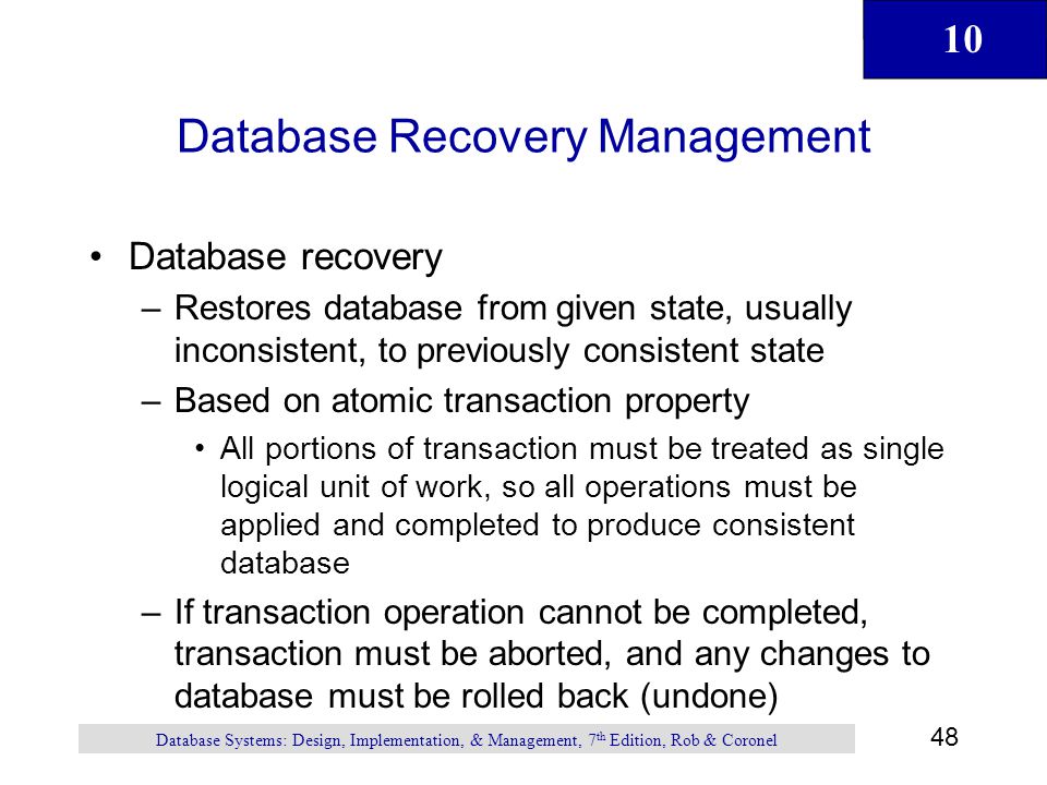 Database Recovery Management