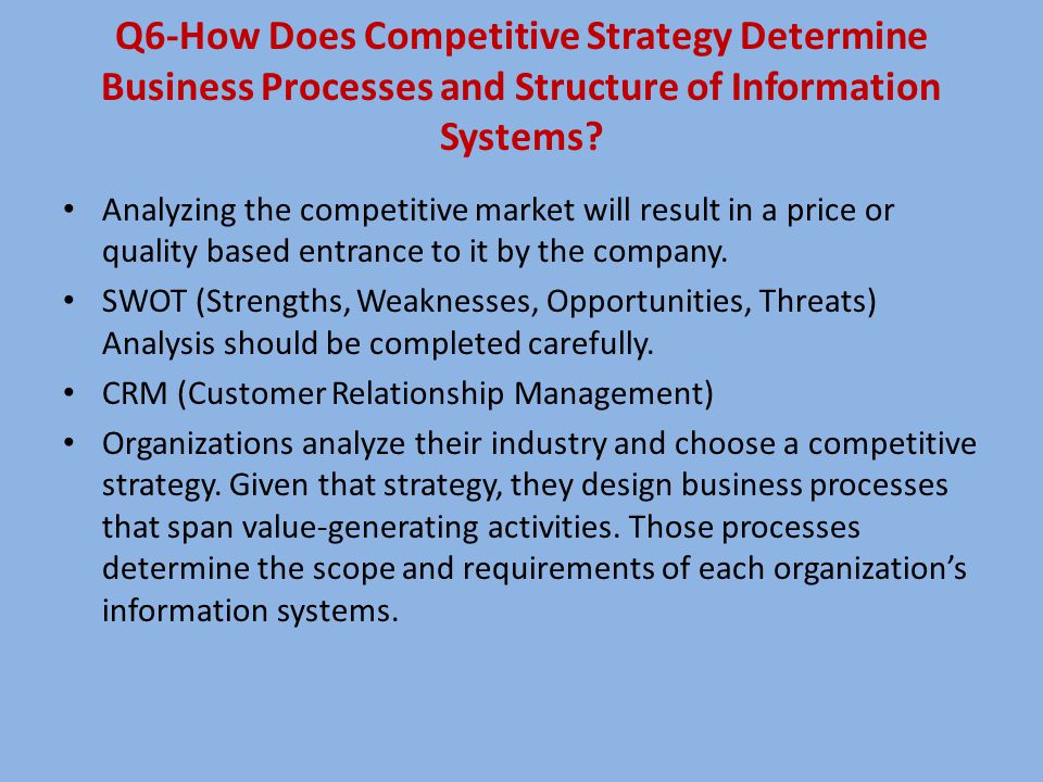 Q6-How Does Competitive Strategy Determine Business Processes and Structure of Information Systems