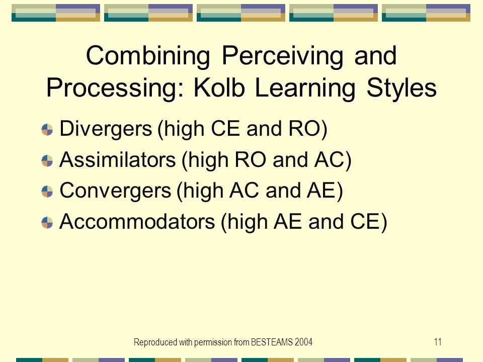 Combining Perceiving and Processing: Kolb Learning Styles