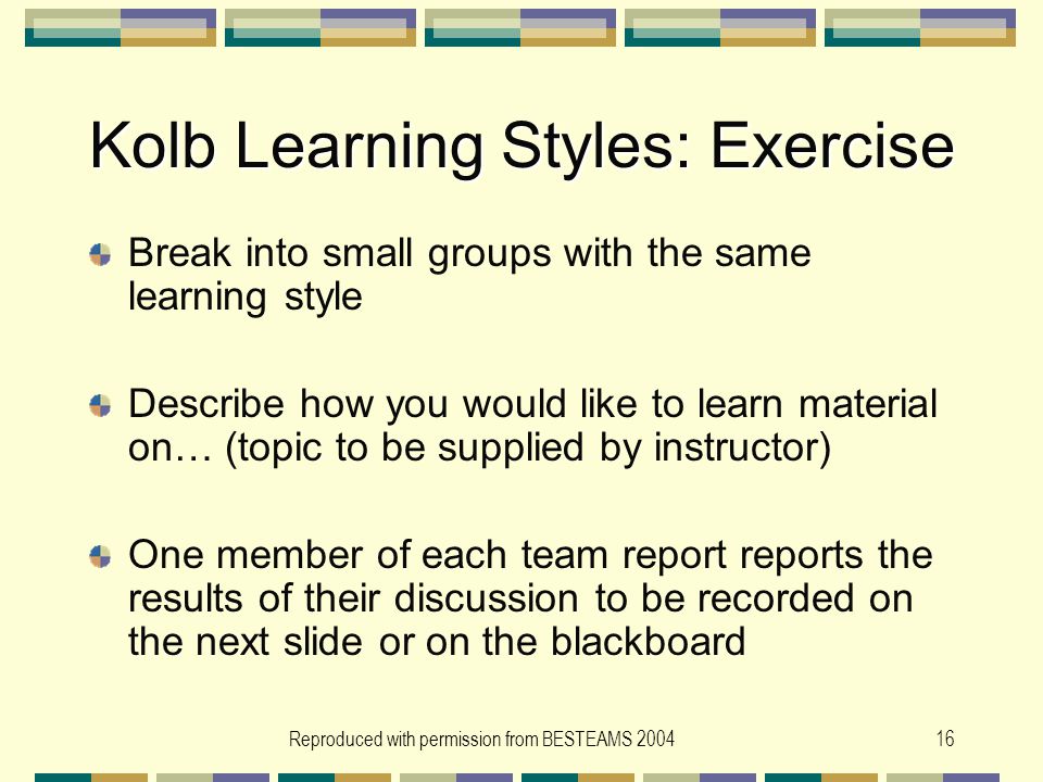 Kolb Learning Styles: Exercise