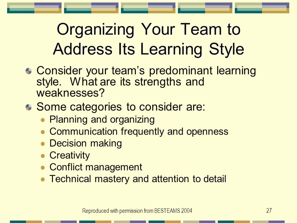 Organizing Your Team to Address Its Learning Style