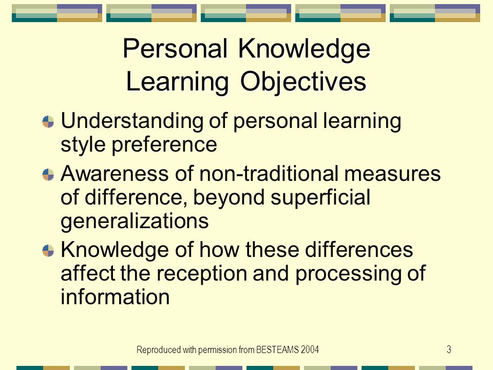 Personal Knowledge Learning Objectives