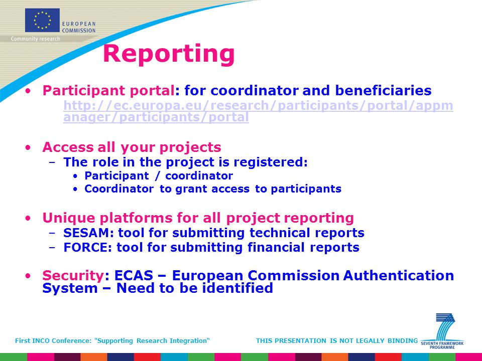 Reporting Participant portal: for coordinator and beneficiaries