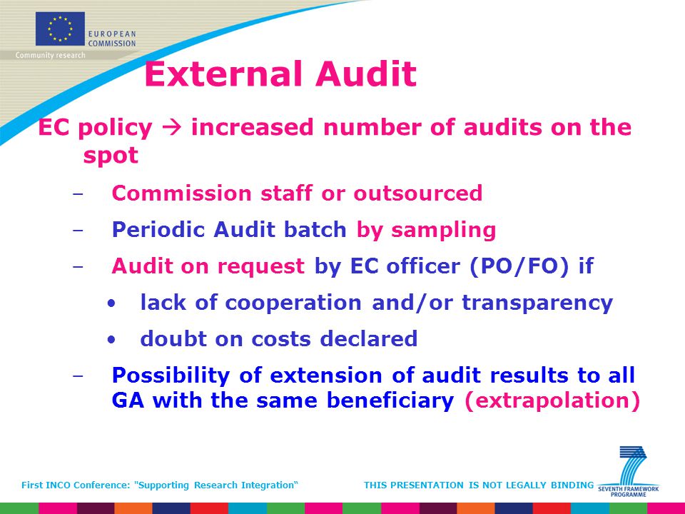External Audit EC policy  increased number of audits on the spot