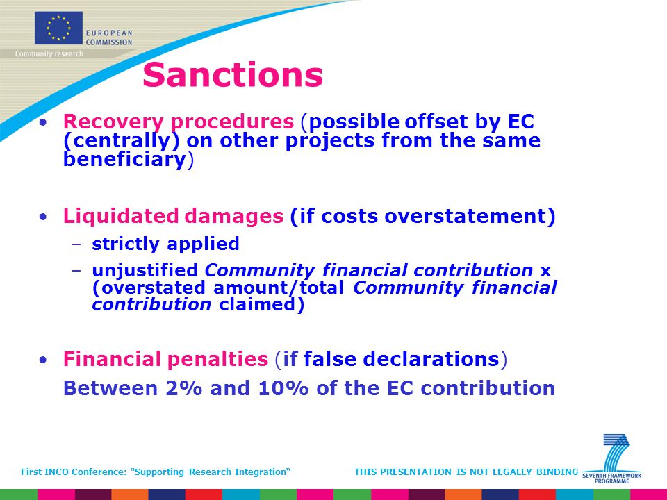 Sanctions Recovery procedures (possible offset by EC (centrally) on other projects from the same beneficiary)