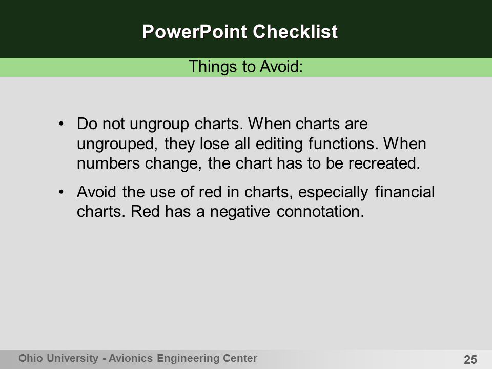 PowerPoint Checklist Things to Avoid: