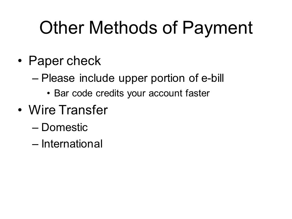 Other Methods of Payment