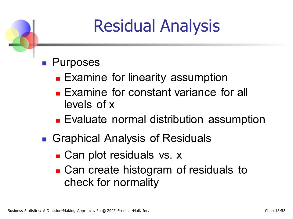 Residual Analysis Purposes Examine for linearity assumption